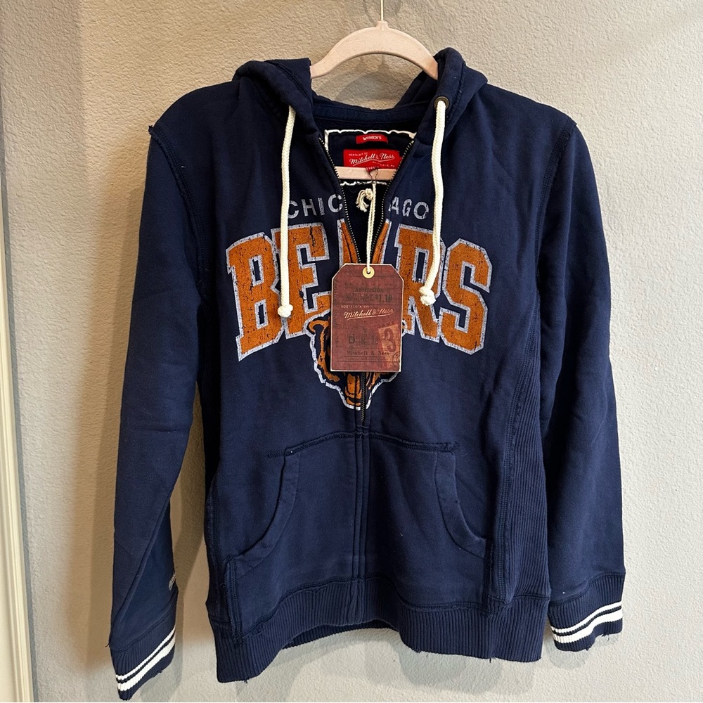 NEW Mitchell & Ness | women’s large retro navy Chicago Bears full zip hoodie